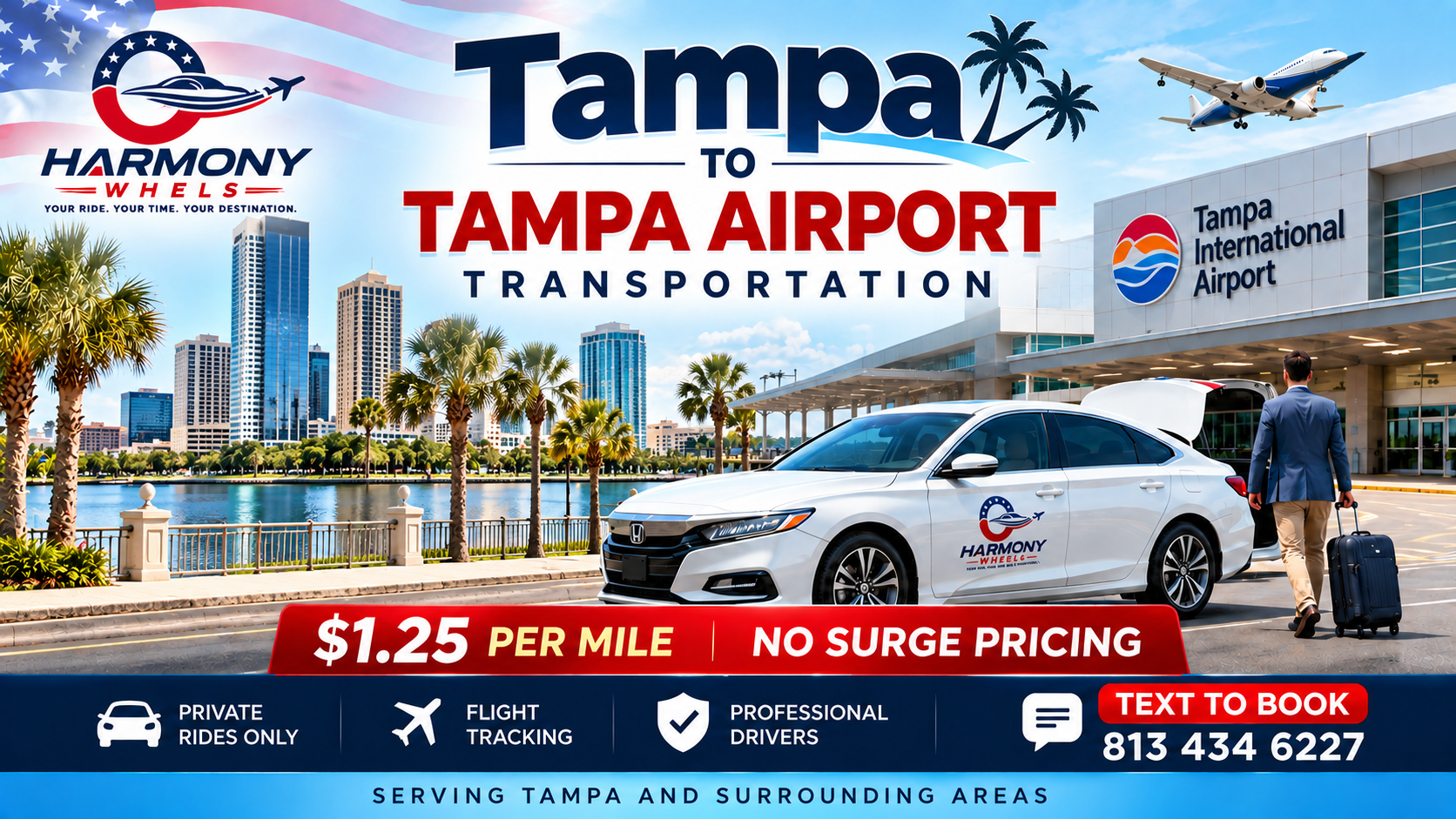 Tampa to Tampa Airport transportation by Harmony Wheels